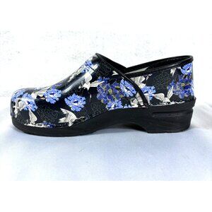 BJORK 9.5 Women’s Leather Clogs Shoes Medical Nursing 40 Floral Swans Black Blue